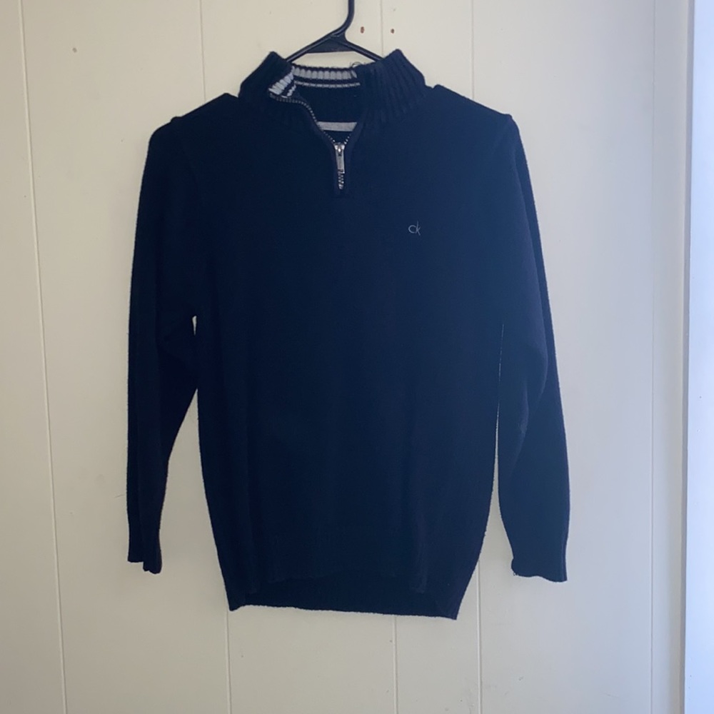 Calvin Klein boys size M 10/12 black long sleeve sweater pullover with zipper